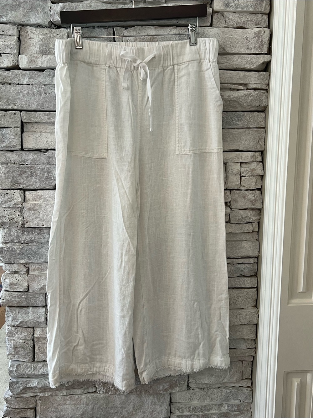 Thread & Supply White Linen Blend Wide Leg Cropped Pants XL Coastal Beach